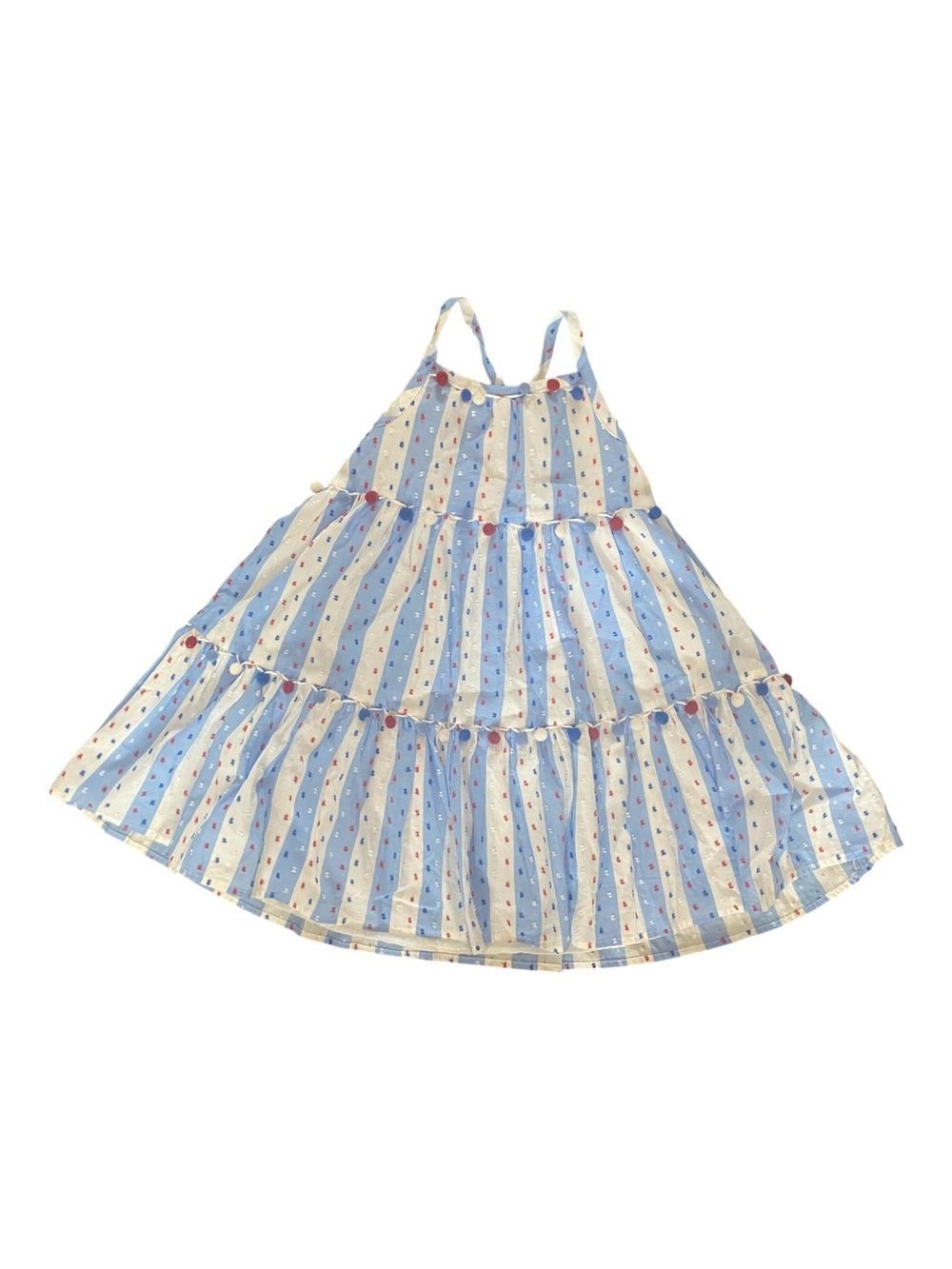 Tommy Bahama Little Girls Red,White,Blue Summer Sundress NWT Pom Poms